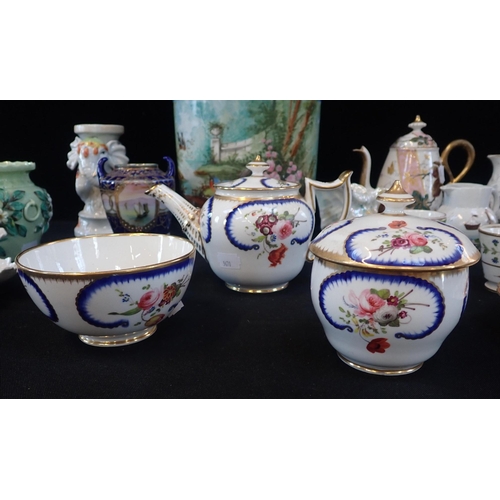 28 - A HAND PAINTED AND GILDED TEAPOT, SUCRIER AND BOWL

with other hand painted and other porcelain and ... 