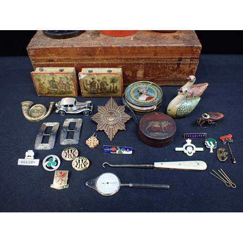 348 - A  QUANTITY OF SMALL COLLECTIBLES

including a silver Alpha Romeo model car, a pair of Regency boxes... 