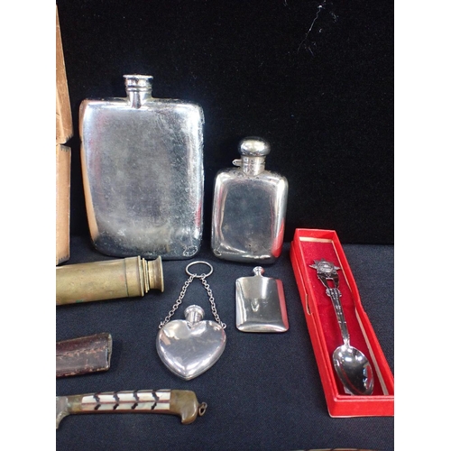 356 - A WYNNE'S INFALLIBLE PHOTOGRAPHIC PRINT METER

two small Eastern knives, plated hip flasks and other... 