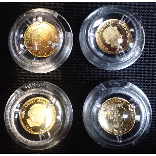 360 - FOUR ELIZABETH II 'FABULA AURUM' GOLD HALF CROWNS

three 2009 and one 2011, various with eagle, spri... 