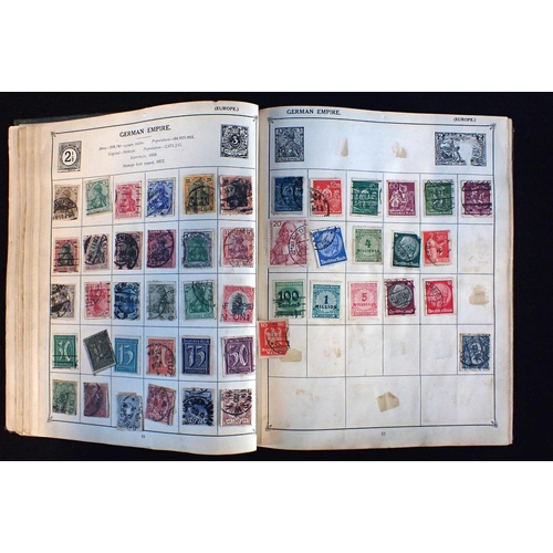 372 - AN EARLY 20TH CENTURY 'STRAND' GREEN CLOTH STAMP ALBUM

containing a mixed selection of interesting ... 