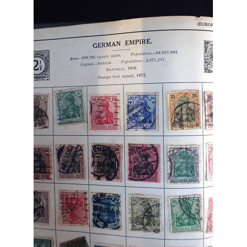 372 - AN EARLY 20TH CENTURY 'STRAND' GREEN CLOTH STAMP ALBUM

containing a mixed selection of interesting ... 