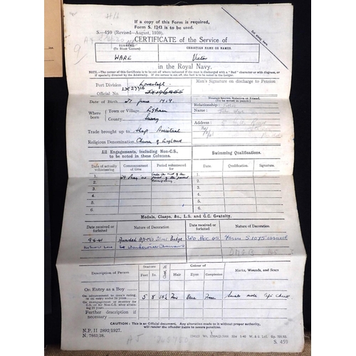 380 - GROUP OF MEDALS  AND PAPERWORK RELATING TO LEADING STEWARD VICTOR A. WARE

Royal Navy May 1940 to Fe... 