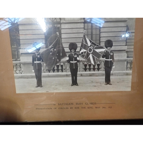 387 - A COLLECTION OF IRISH GUARDS MEMORABILIA

including a framed photograph of the Presenting of Colours... 