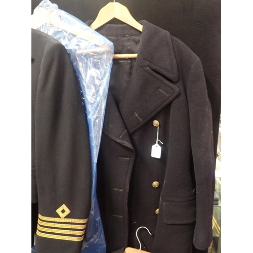 388 - CAPTAIN JOHN WILKINS, ROYAL FLEET AUXILIARY: HIS ROYAL NAVAL BLACK WOOLLEN GREATCOAT BY CROMBIE OF A... 