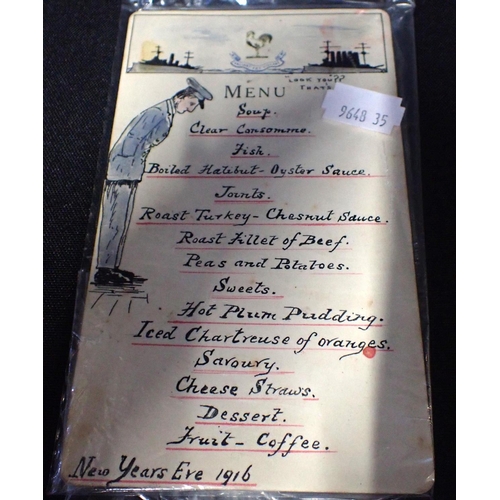 390 - AN HMS VALIANT MENU DATED NEW YEARS EVE 1916

the top with crest and motto 'Valiant Yet Vigilant', i... 