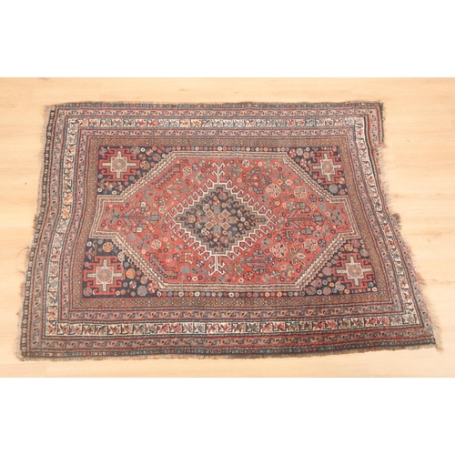 531 - AN ANTIQUE AFSHAR RUG

woven in pale blue, darker colours and white with hooked lozenge medallion an... 