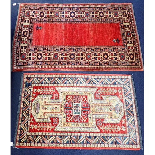 536 - A PAKISTANI RUG OF TURKISH MILAS DESIGN

77 x120cm approx, and another similar 98 x 150cm approx (2)