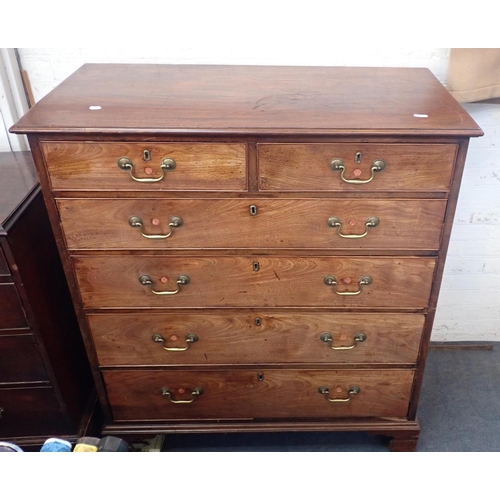 548 - A GEORGE III MAHOGANY CHEST OF DRAWERS

four long and two short, with (replacement) swan neck handle... 