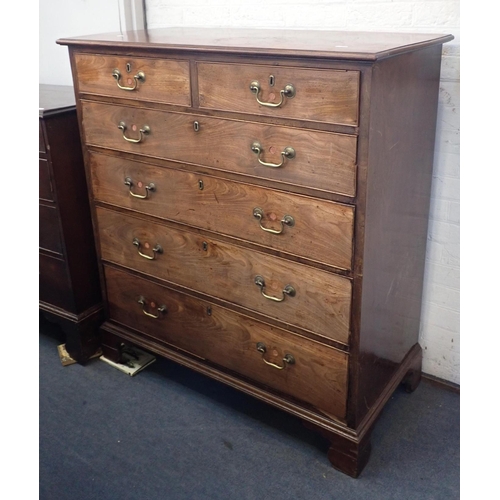 548 - A GEORGE III MAHOGANY CHEST OF DRAWERS

four long and two short, with (replacement) swan neck handle... 