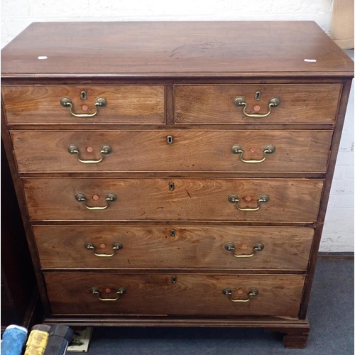 548 - A GEORGE III MAHOGANY CHEST OF DRAWERS

four long and two short, with (replacement) swan neck handle... 