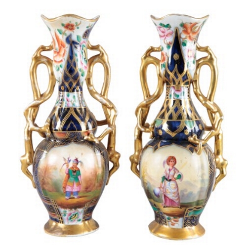 1 - TWO PAIRS OF CONTINENTAL PORCELAIN VASES

19th century, both pairs marked 'L. F.' to the base, with ... 