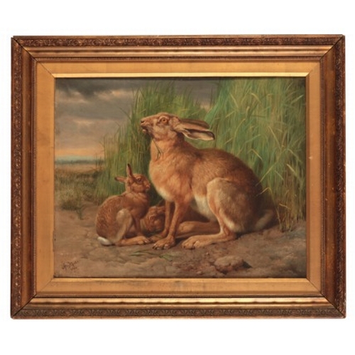 109 - HENRY WILLIAM CARTER (fl. 1867-1904) A hare and leverets amongst long grass

1886, signed and dated ... 