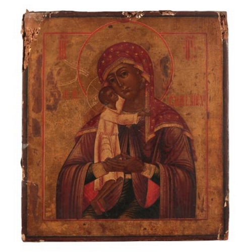 120 - EASTERN ORTHODOX SCHOOL, 19TH CENTURY An icon depicting the Virgin of Vladimir

tempera on panel, 35... 