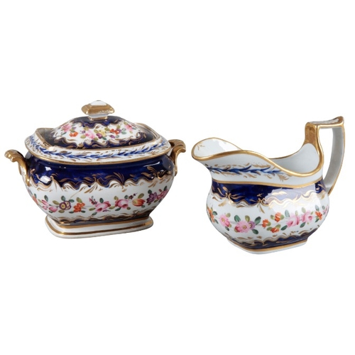 13 - A COALPORT PART TEA SERVICE

early 19th century, decorated with floral garlands, within blue and gil... 