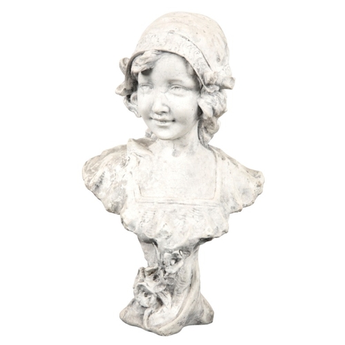 159 - CONTINENTAL SCHOOL, 20TH CENTURY A plaster bust of a young girl

wearing a bonnet, figured smiling o... 