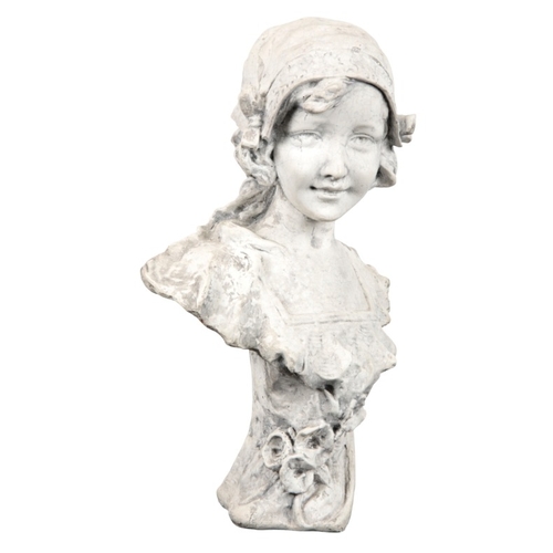 159 - CONTINENTAL SCHOOL, 20TH CENTURY A plaster bust of a young girl

wearing a bonnet, figured smiling o... 