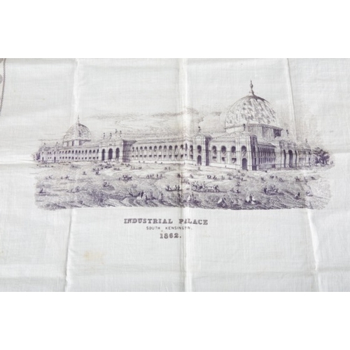 175 - A VICTORIAN LINEN HANDKERCHIEF - 'INDUSTRIAL PALACE, SOUTH KENSINGTON, 1862'

printed in purple with... 