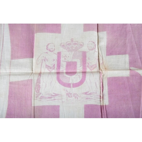 176 - A CONTINENTAL LINEN HANDKERCHIEF

early 19th century, printed in purple with pennant and flagpole, t... 