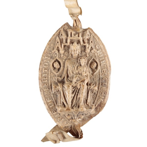 183 - A MERTON PRIORY WAX SEAL

probably 16th century, 8cm x 5cm, with an attached portion of a Latin docu... 