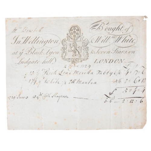 184 - FOUR 18TH CENTURY HANDWRITTEN RECEIPTS

comprising three early 18th century Milliners or Tailors exa... 