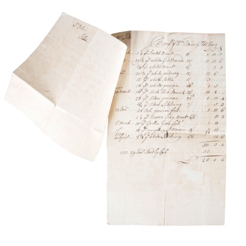 184 - FOUR 18TH CENTURY HANDWRITTEN RECEIPTS

comprising three early 18th century Milliners or Tailors exa... 