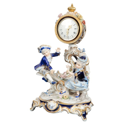 207 - A DRESDEN 'ALT MEISSEN ART' PORCELAIN MANTEL CLOCK

20th century, marked to the base, the figural st... 