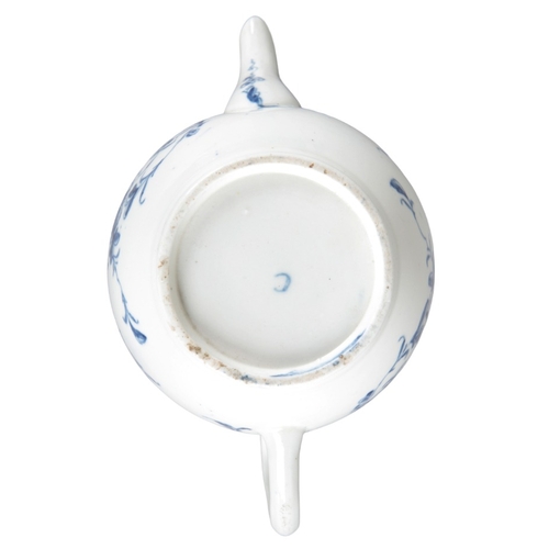 21 - TWO FIRST PERIOD WORCESTER BLUE AND WHITE PORCELAIN SPHERICAL TEAPOTS

18th century, the lids with f... 