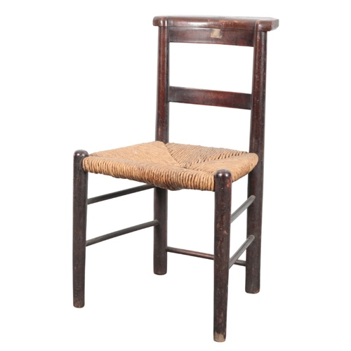 233 - A SET OF TEN BEECH SIDE CHAIRS

19th century, with square back splats over rush seats, on turned leg... 