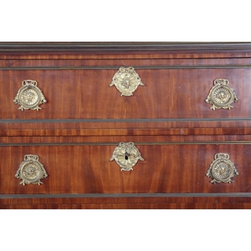 261 - A FRENCH EMPIRE STYLE MAHOGANY TALL CHEST

the six drawers with gilt metal escutcheons and flanked b... 