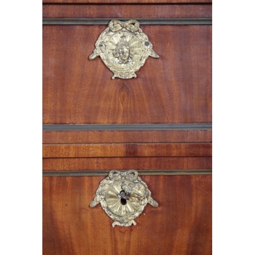 261 - A FRENCH EMPIRE STYLE MAHOGANY TALL CHEST

the six drawers with gilt metal escutcheons and flanked b... 