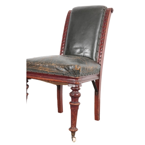 267 - A VICTORIAN WALNUT SIDE CHAIR IN THE MANNER OF JAMES LAMB (1817-1902)

with leather covers, the back... 