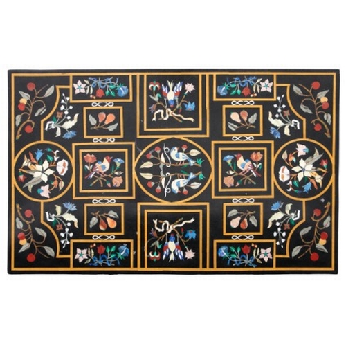 269 - A PIETRA DURA MARBLE COFFEE TABLE

the rectangular top inlaid with panels of birds amongst foliage, ... 