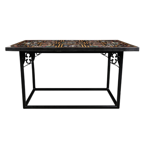 269 - A PIETRA DURA MARBLE COFFEE TABLE

the rectangular top inlaid with panels of birds amongst foliage, ... 