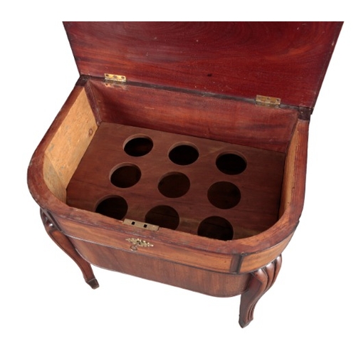 276 - A REGENCY MAHOGANY CELLARETTE

the hinged lid opening to a fitted interior, on moulded legs terminat... 