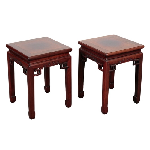 309 - A PAIR OF CHINESE HARDWOOD JARDINIÈRE STANDS

19th/20th century, each with a square top over a carve... 