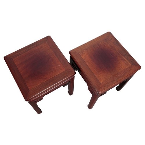 309 - A PAIR OF CHINESE HARDWOOD JARDINIÈRE STANDS

19th/20th century, each with a square top over a carve... 