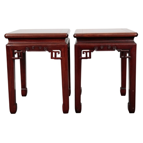 309 - A PAIR OF CHINESE HARDWOOD JARDINIÈRE STANDS

19th/20th century, each with a square top over a carve... 