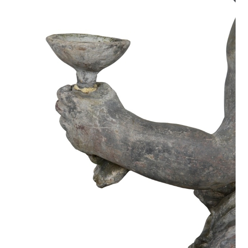 327 - A PAIR OF LEAD 'BACCHANALIAN' CHERUBS

19th century, both figured holding grapes and drinking vessel... 