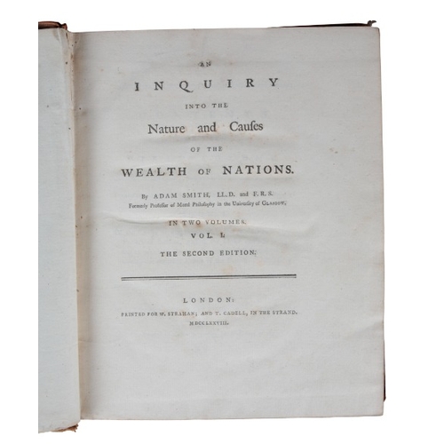 390 - SMITH, ADAM: 'AN INQUIRY INTO THE NATURE AND CAUSES OF THE WEALTH OF NATIONS'

second edition, fo, v... 