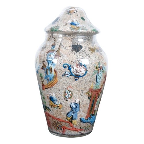 75 - A 'DECALCOMANIA' GLASS BALUSTER VASE AND COVER

19th century, decorated throughout in the Chinoiseri... 