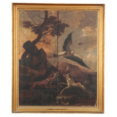 81 - FOLLOWER OF ABRAHAM DANIELSZ HONDIUS (1630/32-1691) Dogs hunting a heron

monogrammed 