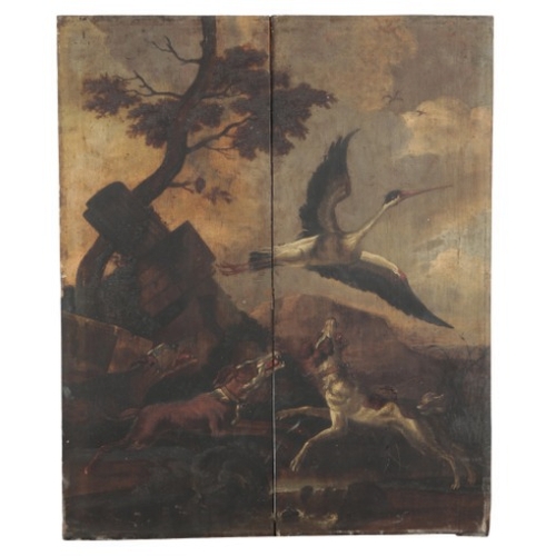 81 - FOLLOWER OF ABRAHAM DANIELSZ HONDIUS (1630/32-1691) Dogs hunting a heron

monogrammed 