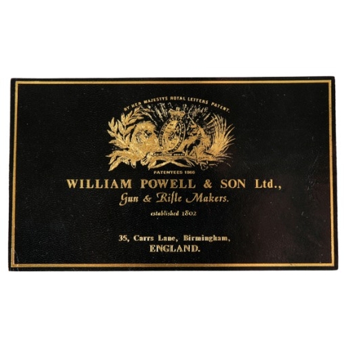 239 - WILLIAM POWELL & SON LTD, GUN & RIFLE MAKERS OF BIRMINGHAM: TWENTY BLACK AND GOLD LEATHER GUNCASE LA... 