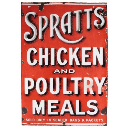 249 - A VINTAGE 'SPRATT'S CHICKEN AND POULTRY MEALS' ENAMEL SIGN

'Sold only in Sealed Bags & Packets', Sp... 