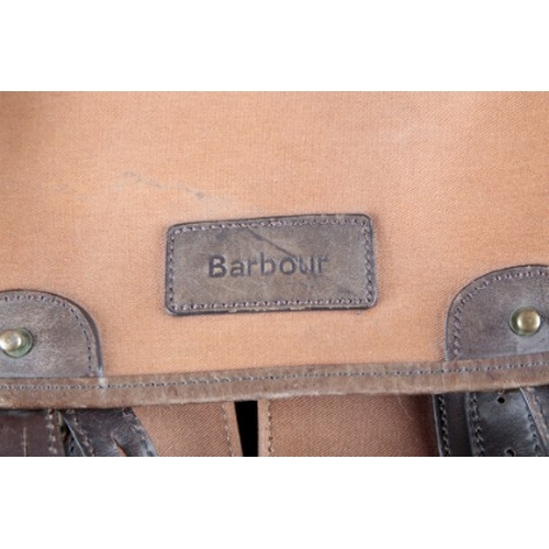 82 - BARBOUR: A CANVAS AND LEATHER FISHING BAG

with a canvas shoulder strap, 36cm wide x 30cm high x 6cm... 