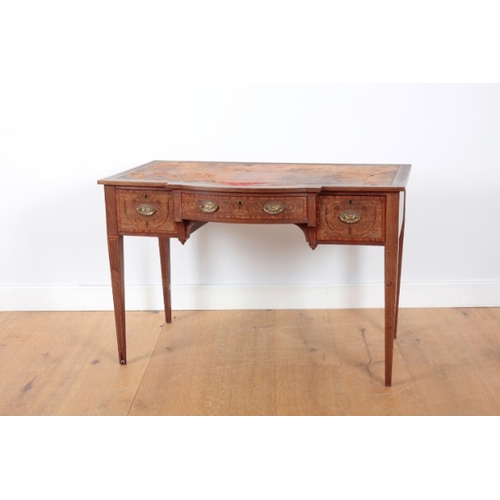 197 - AN EDWARDIAN MAHOGANY BOWFRONT WRITING TABLE

inlaid with satinwood crossbanding and floral marquetr... 