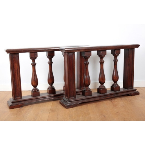 206 - A PAIR OF VICTORIAN OAK BALUSTRADES OR ALTAR RAILS

19th century, each with three central turned bal... 