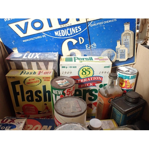 107 - A COLLECTION OF VINTAGE PACKAGING

including VIM, OMO, LUX, a Boots first aid case etc, many complet... 