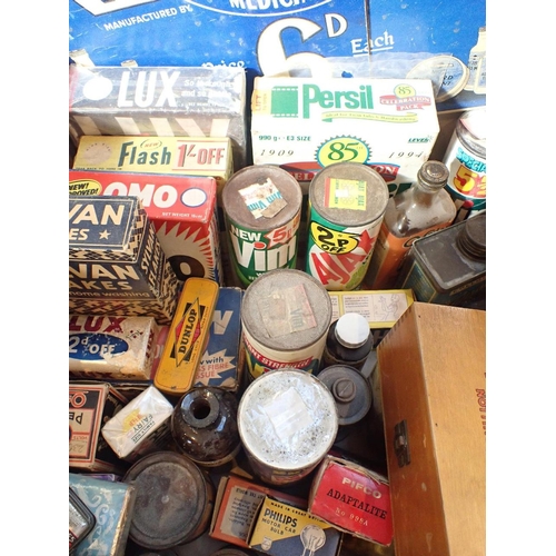 107 - A COLLECTION OF VINTAGE PACKAGING

including VIM, OMO, LUX, a Boots first aid case etc, many complet... 